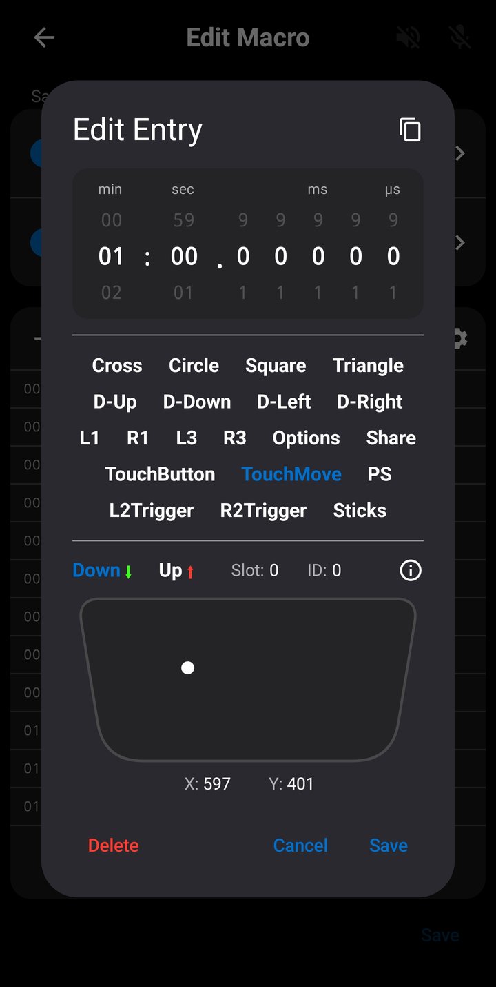 Entry Editor dialog - touchpad