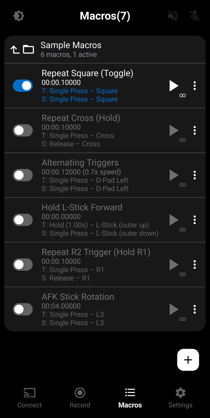 Sample Macros folder showing pre-built example macros